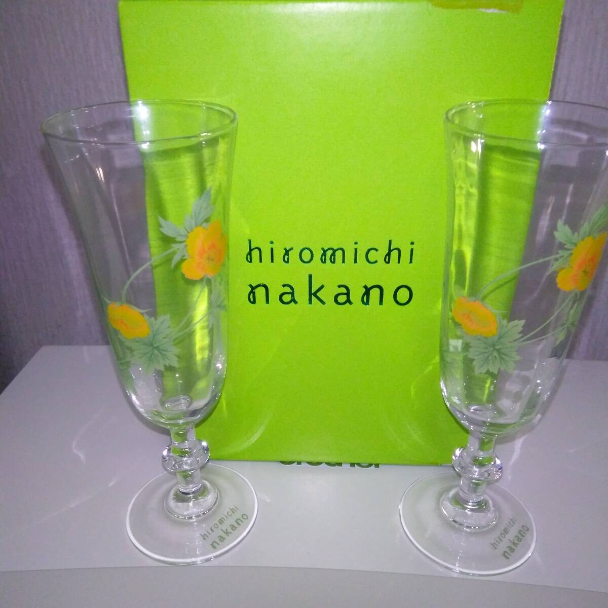 【美品】hiromichi nakano ワイングラス ペア wineglass HN-301 プチ・フルール　トールワインペア 箱付き_画像1
