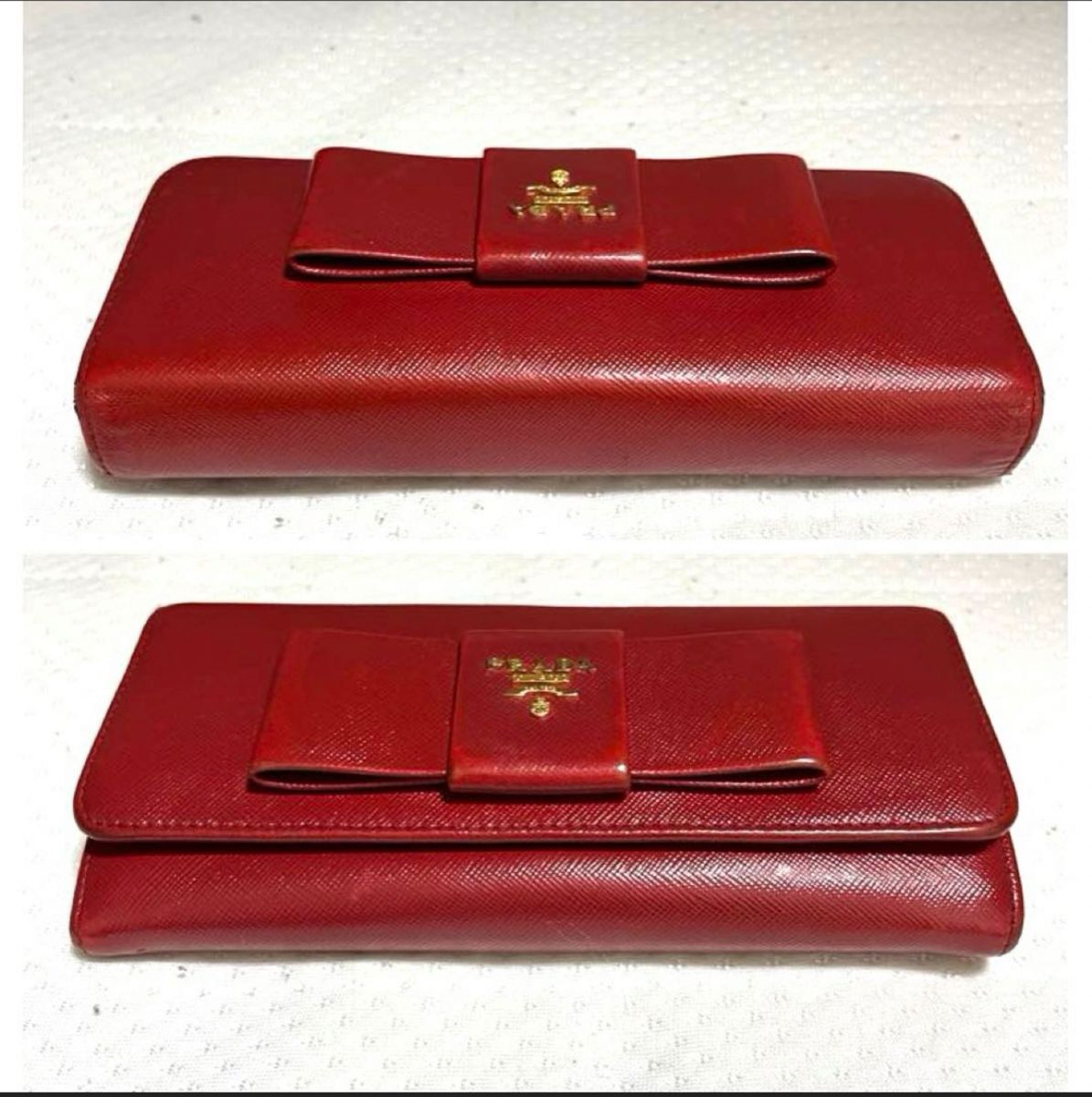 ★美品★PRADA プラダ◆赤レッド◆長財布◆ゴールドロゴ◆金チェーンケース付き