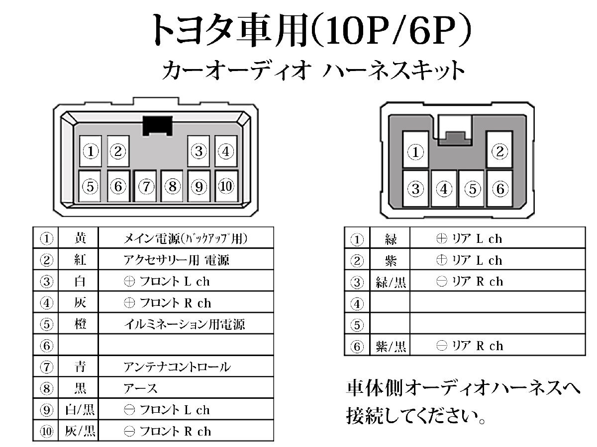 WO1S カーオーディオ 取り付けキット トヨタ ハーネス 10ピン 6ピン 10P 6P 市販 社外 カプラ オーディオハーネス カローラスパシオ_画像3