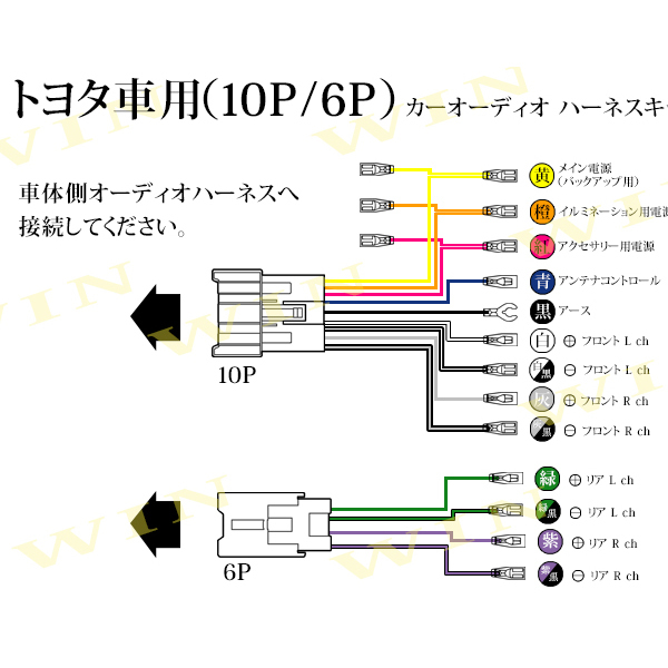 WO1S カーオーディオ 取り付けキット トヨタ ハーネス 10ピン 6ピン 10P 6P 市販 社外 カプラ 配線 オーディオハーネス ファンカーゴ_画像2