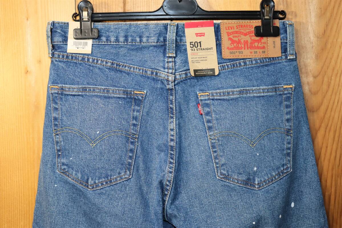 送料無料 即決 【未使用】 LEVI'S ★ 501 93 STRAIGHT デニム (W32/L32) ★ リーバイス ストレート 79830-0253 ビンテージ加工 ペンキ