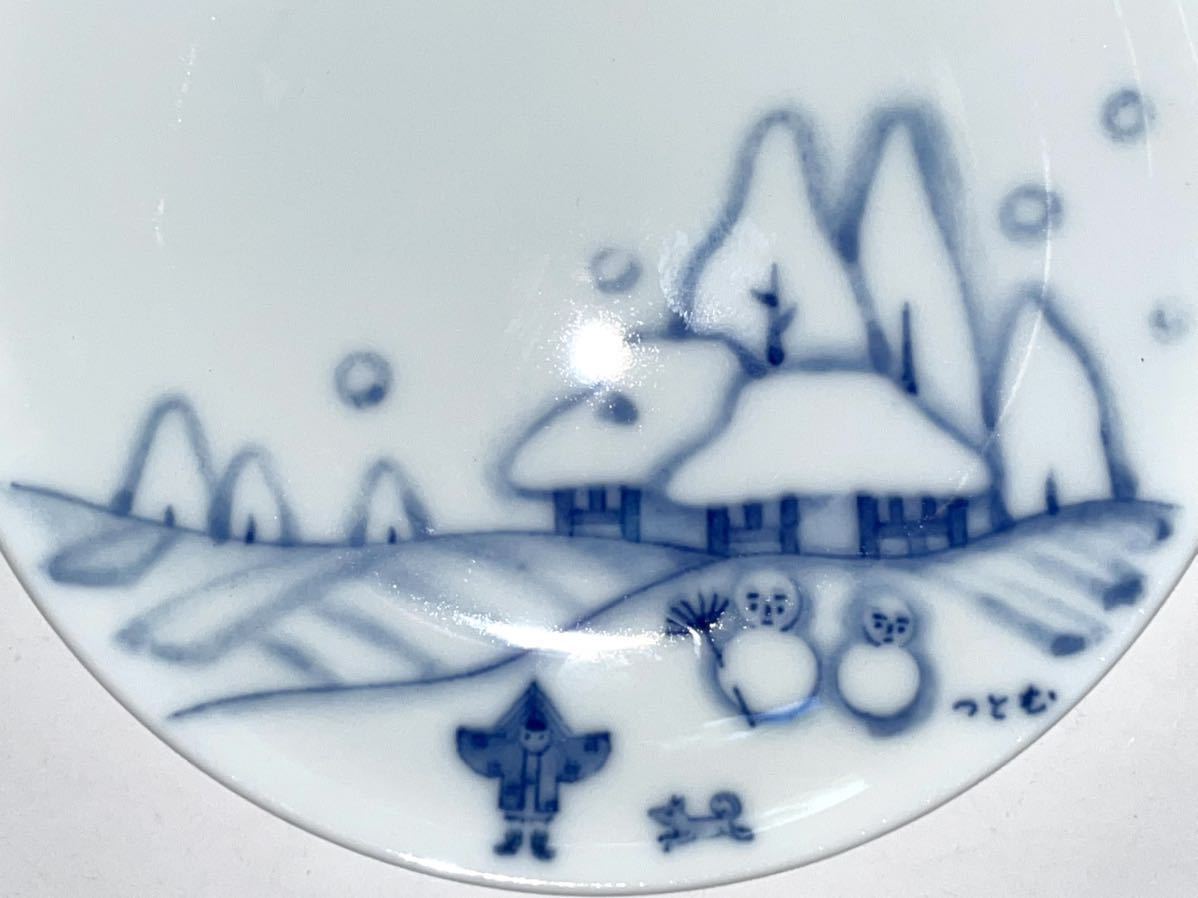 白 ■曲太豆皿 ５枚セット■小皿 銘々皿 可愛い絵柄 雪だるま 陶器 未使用 の画像7