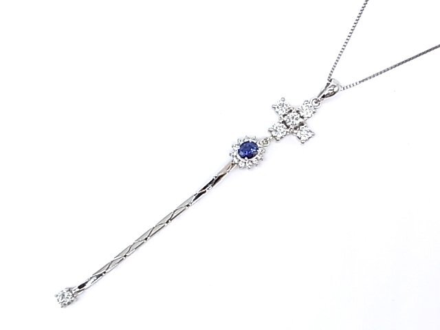 超特価SALE開催! g18994 Pt850/900 S0.58ct D1.04/0.19/0.13ct ネックレス USED 美品 7.9g 45cm アジャスター付 ソーティング付 サファイア
