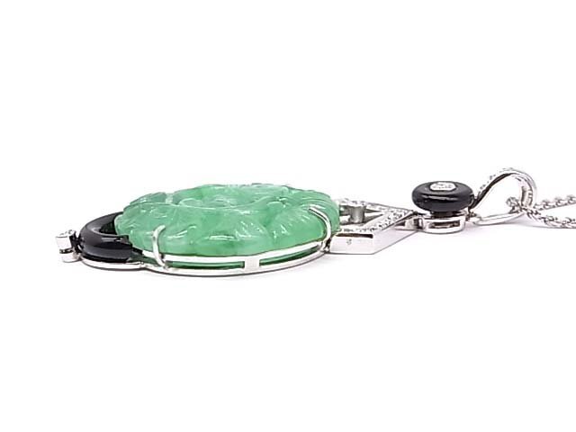 g19054 750/K18WG jade onyx diamond necklace USED beautiful goods 15.6g 46cmso-ting attaching 