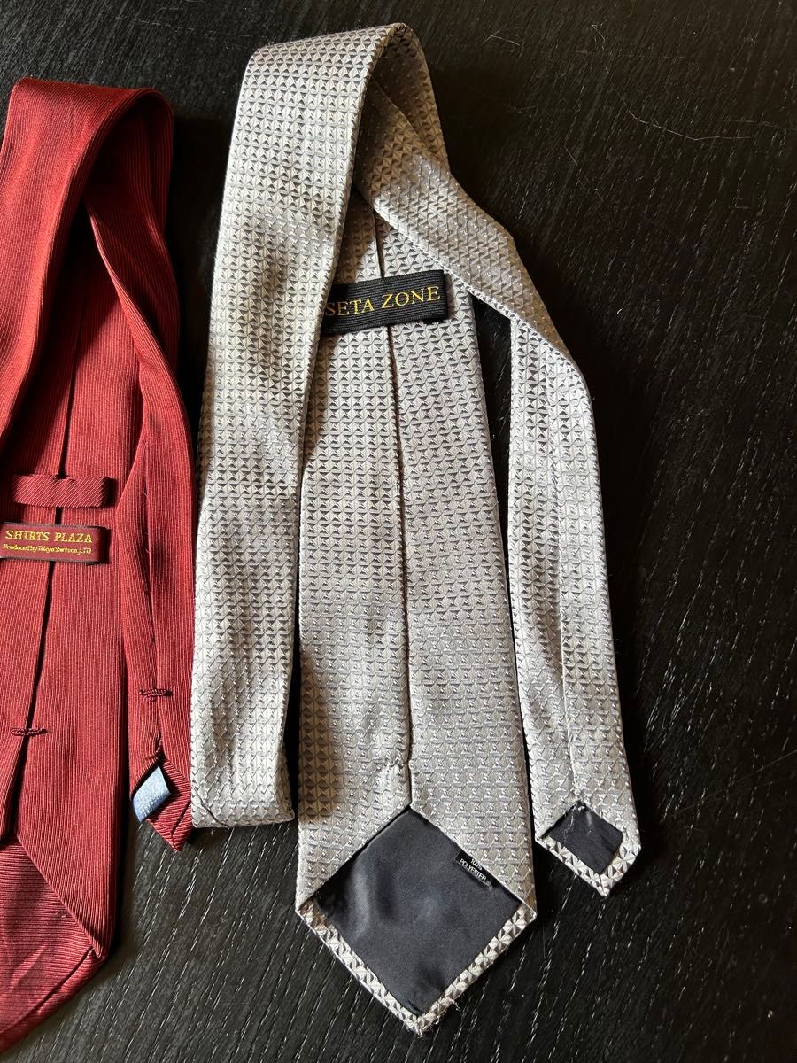 中古品　美品　ネクタイ3色(ワインレッド･銀水色･ブラウン)セット　光沢あり