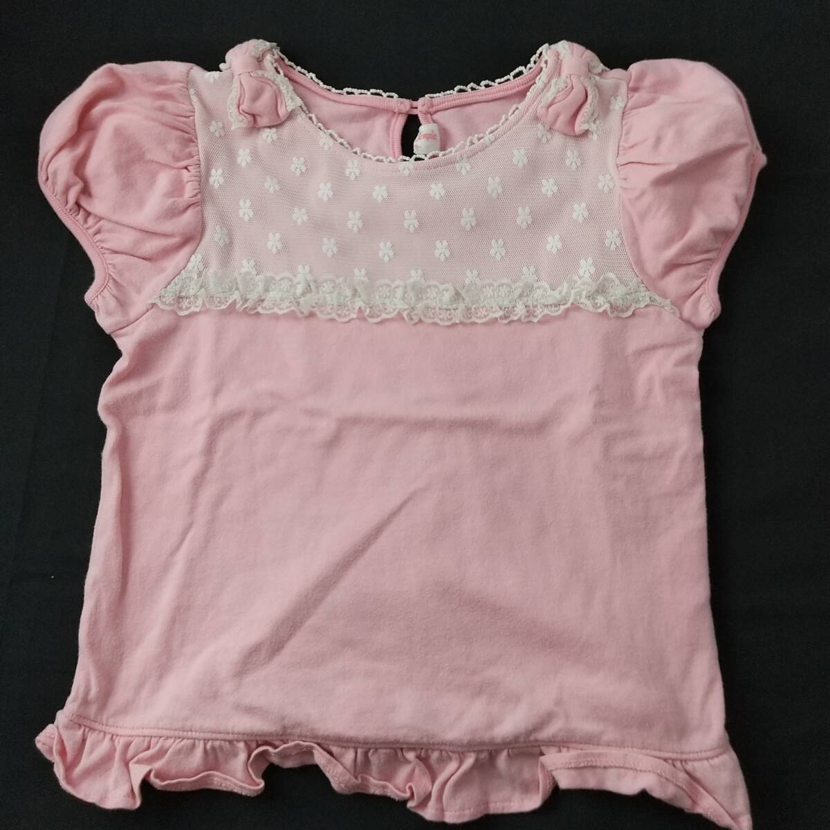 M1-01086 送料無料 【中古品】 シャーリーテンプル 半袖Ｔシャツ キッズ・女児 120 ピンク（網目レース付き） 使用感有り Gの画像1