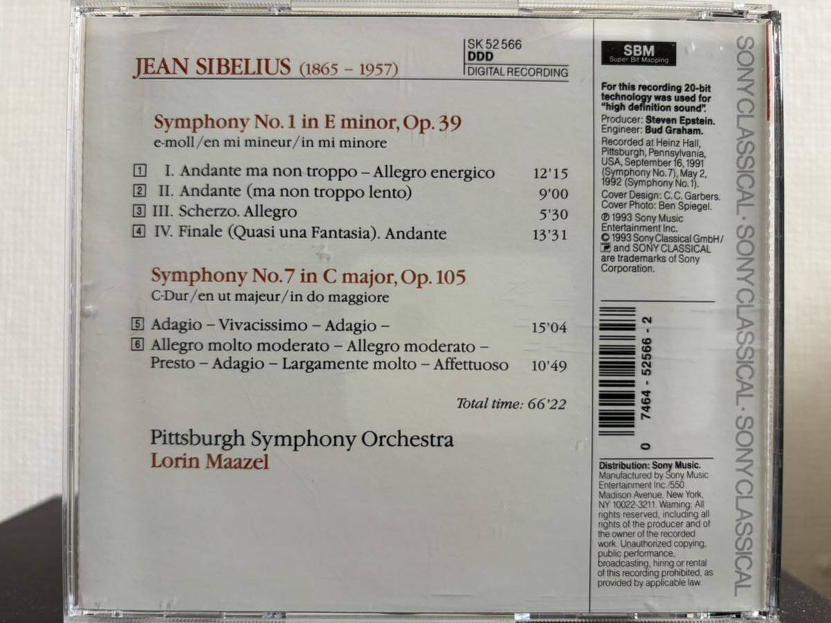 シベリウス 交響曲第1番&第7番 マゼール指揮 ピッツバーグ交響楽団の画像2