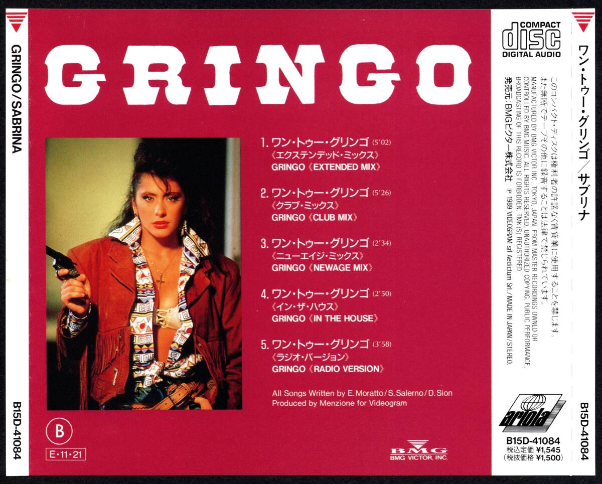 帯付き廃盤CD☆サブリナ・サレルノ／ワン・トゥー・グリンゴ（B15D-41084） 5リミックス、Sabrina Salerno／GRINGO、イタリアのSEXY歌手_画像2