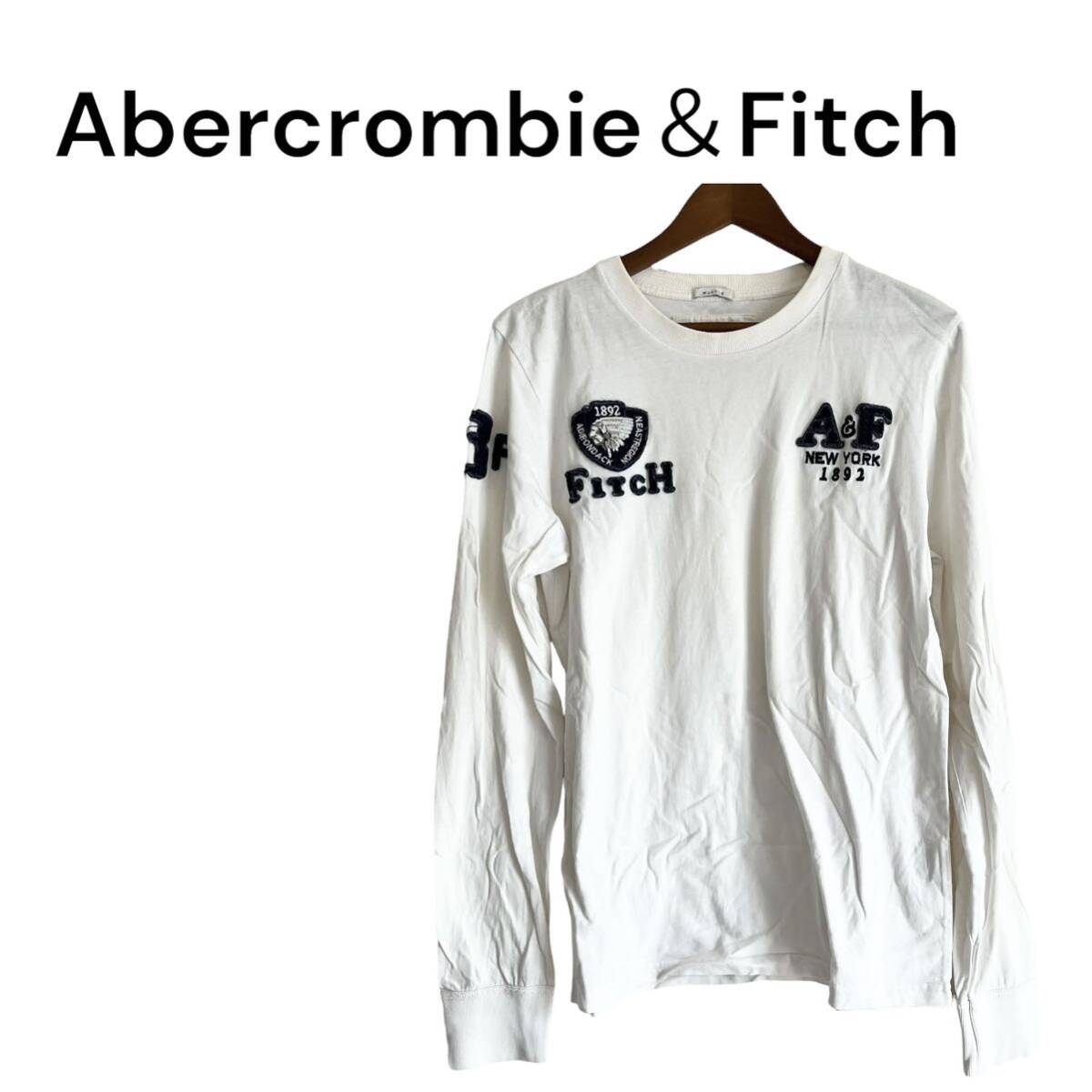 Abercrombie＆Fitch アバクロンビー&フィッチ メンズ ロンＴ 長袖Tシャツ S ホワイト プリント トップス Tシャツ _画像1