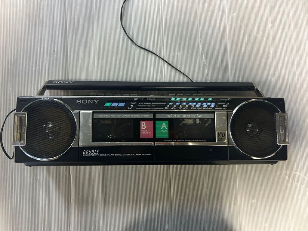 SONY ソニー ダブルカセット・ラジカセ CFS-W90 アダプター付 昭和レトロ 80年代 ラジオ カセットテープ ヴィンテージ_画像1