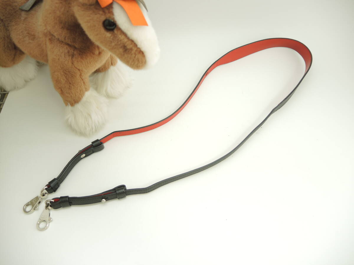  Christian Louboutin shoulder strap belt type adjustment possible long leather black red @ 1