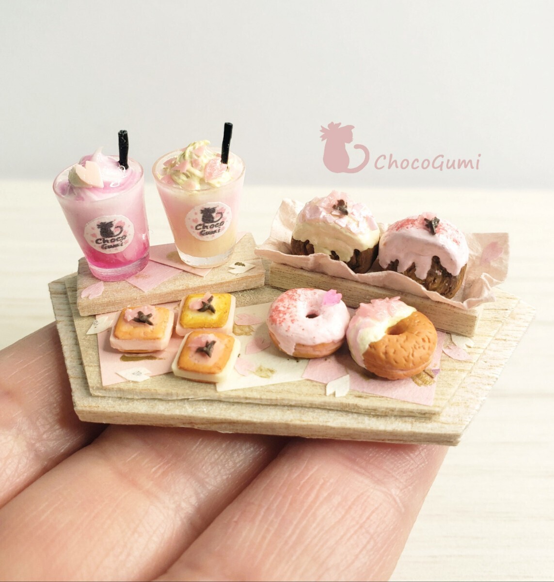 桜のカフェドリンク&スイーツセット ミニチュアフード ドールハウス 食品サンプル ハンドメイドの画像9