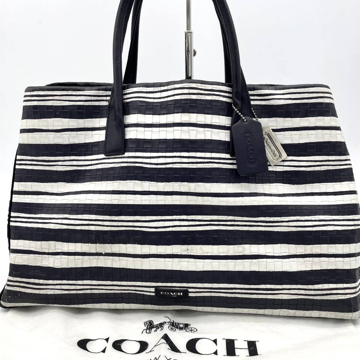 1円【超希少】コーチCOACH 編み込み ハンドバッグ トートバッグ ビジネス 大容量 メンズ レディース レザー A4収納 通勤 革 バイカラー_画像2