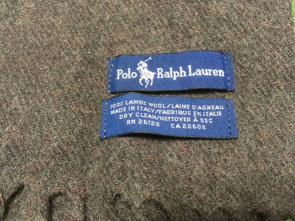 2402ITALY伊イタリア製ポロ ラルフローレンPOLO RalphLaurenラム ウールWOOLポロ刺繍マフラー ショール ストールBROWN茶ブラウン_画像5