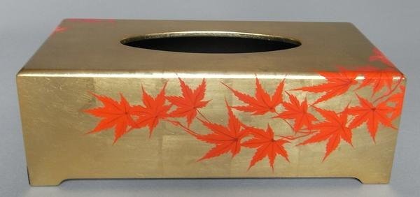 特製漆絵ティッシュボックス もみじ TB2-gold ユーラシアアート