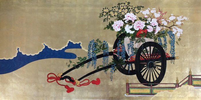 模写漆絵　花車図 6_右隻　NH245R　ユーラシアアート_画像1