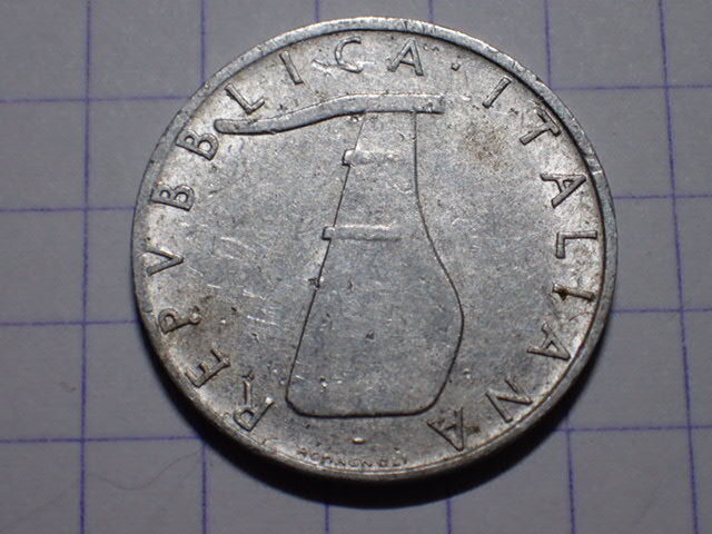 L-12 KM#92 イタリア共和国 5リラ(5 ITL)アルミニュウム貨 イルカ 1967年 世界の硬貨_画像3