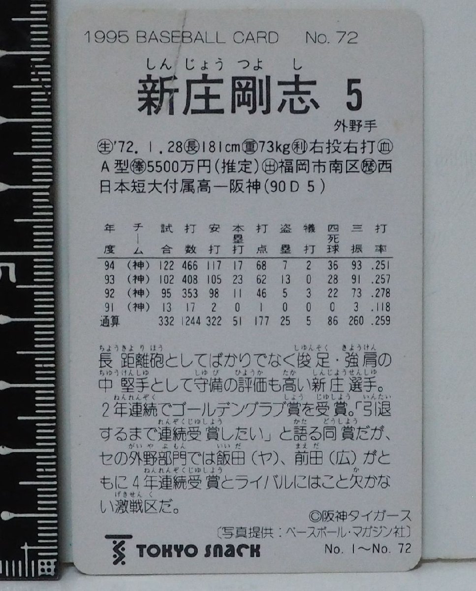 95 year Calbee Tokyo snack Professional Baseball card No.72[ new . Gou . out . hand Hanshin Tigers ] Heisei era 7 year 1995 year that time thing Calbee extra Shokugan BASEBALL used 