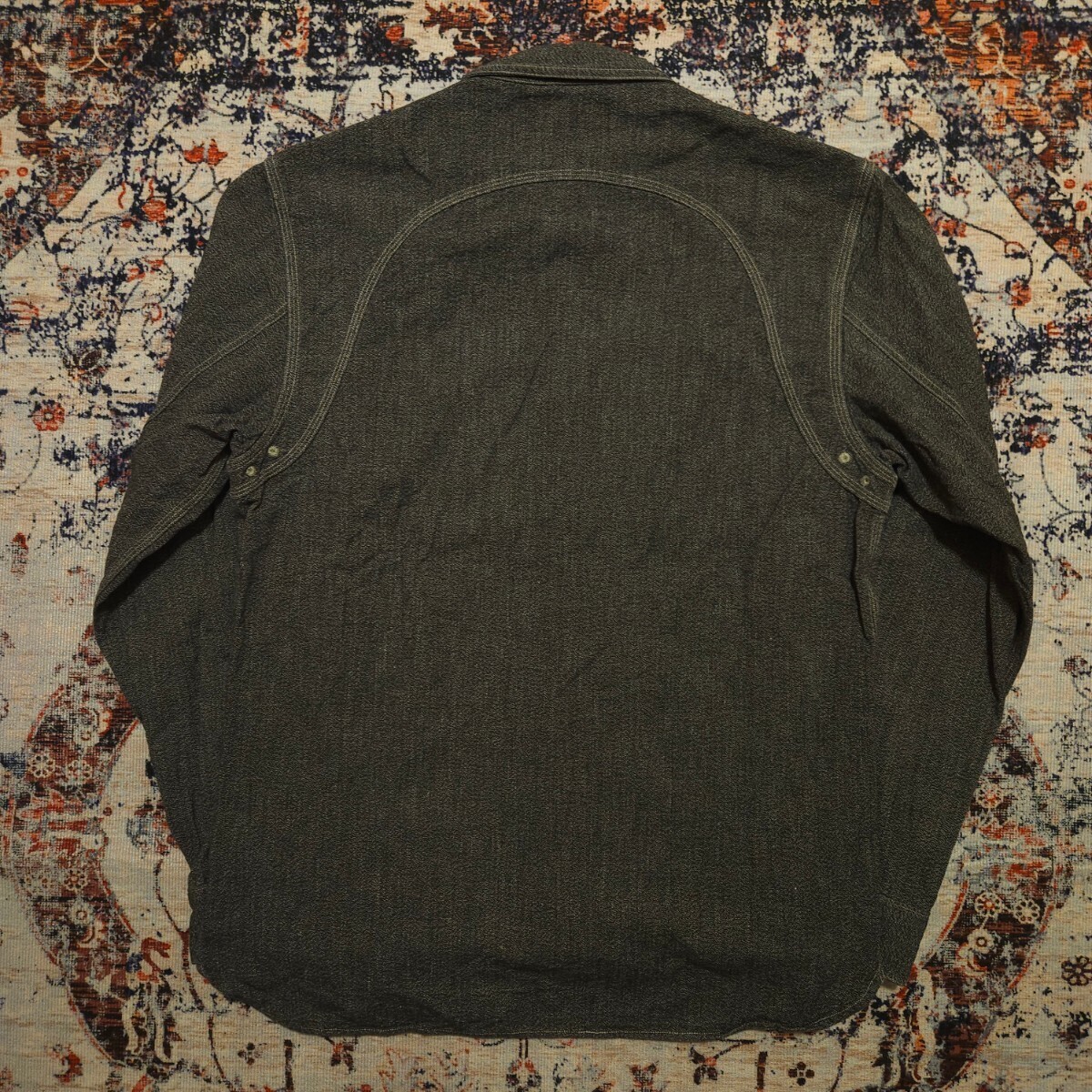 【秀逸】 RRL Black Chambray Work Shirt 【M】 ブラックシャンブレー ワークシャツ ごま塩 メタル猫目ボタン 黒 マチ付き Ralph Lauren_画像7