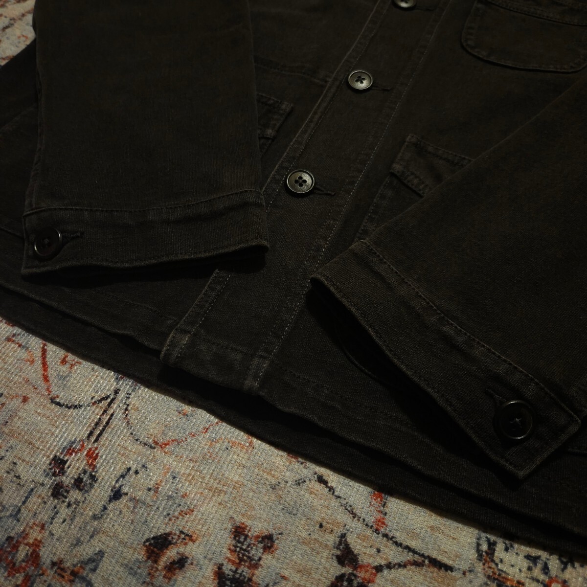 【激渋】 RRL Black Overdye Coverall 【S】 ブラック オーバーダイ カバーオール 後染め 1940s ジャケット ユニオンチケット Ralph Laurenの画像4