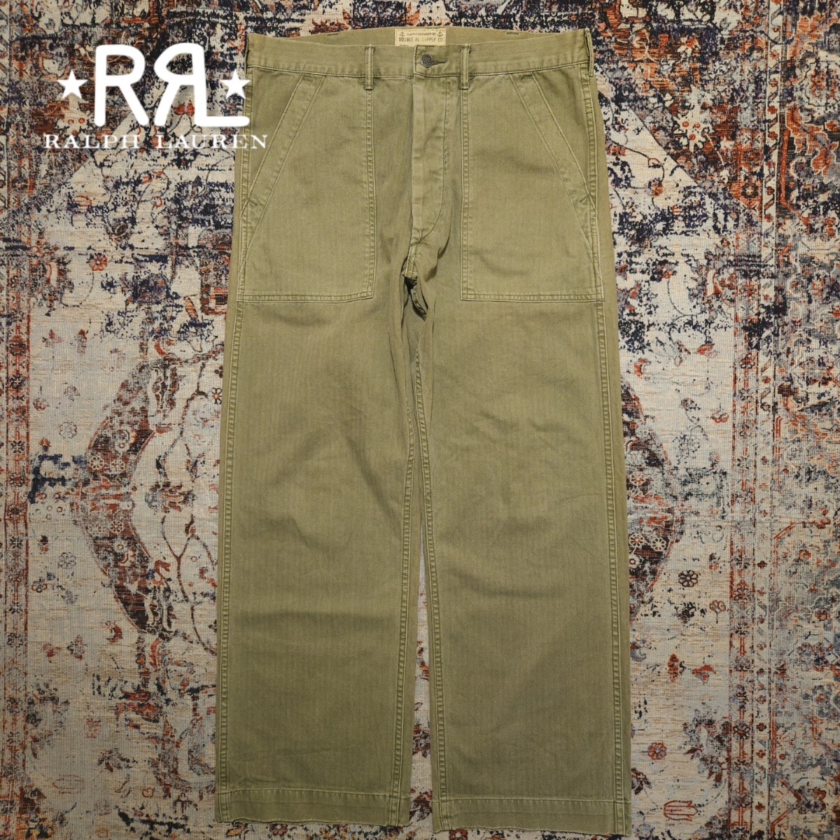 【名作】 RRL 13 Star HBT Barker Pants 【31】ヘリンボーンツイル ベイカー パンツ 1940s 米国陸軍 ヴィンテージ カーキ Ralph Lauren_画像1