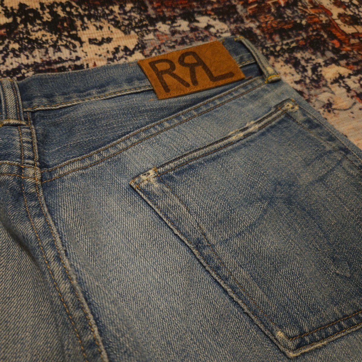 【USA製】 RRL Barnett Slim Fit Jeans 【31×30】 バーネット スリムフィット ジーンズ デニム 黄金期 レザー リペア加工 Ralph Laurenの画像9