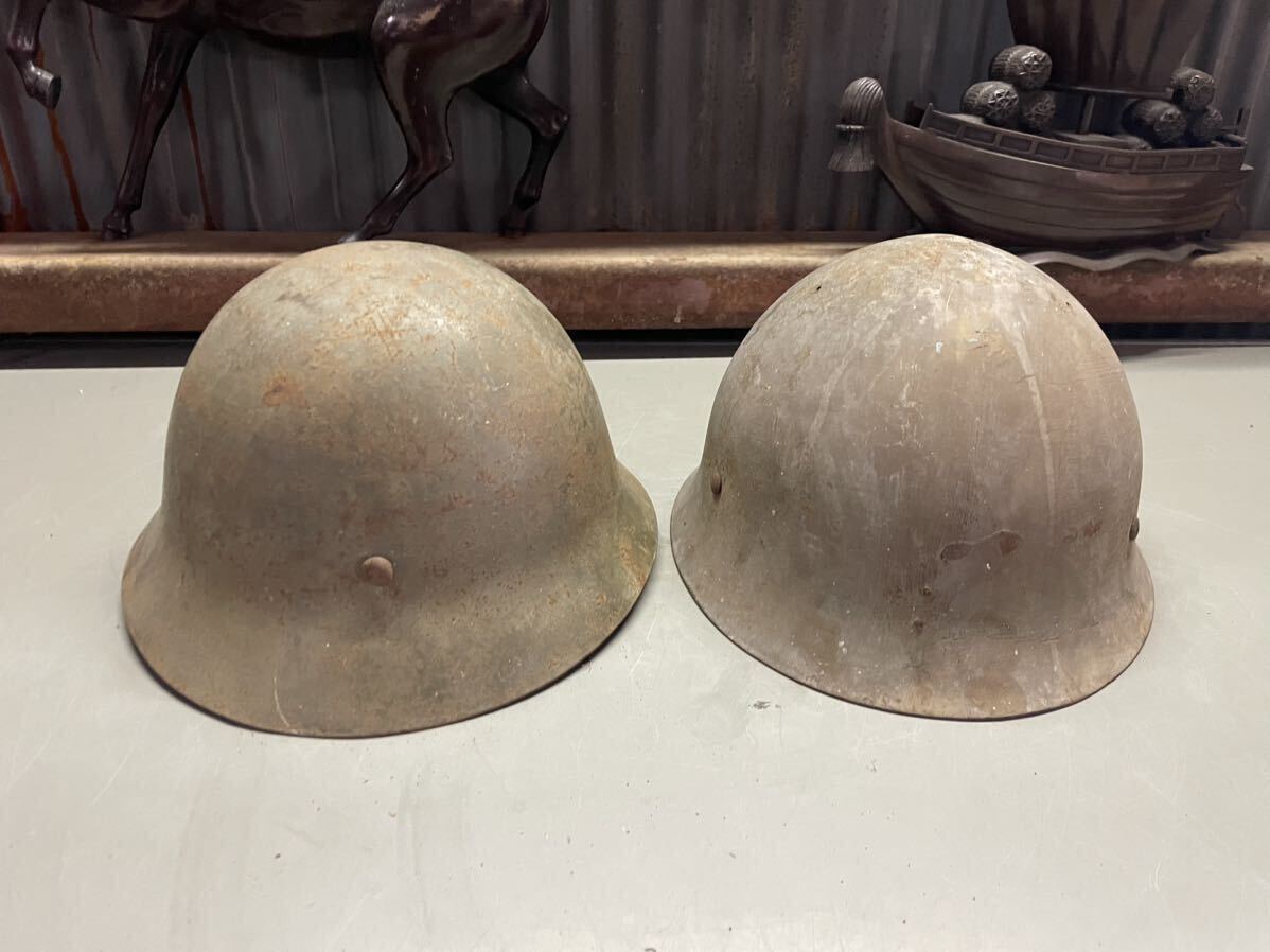 旧日本軍 ヘルメット 鉄兜 鉄製 ミリタリー 鉄帽 戦争 当時物 2点セット レトロ 現状品の画像5