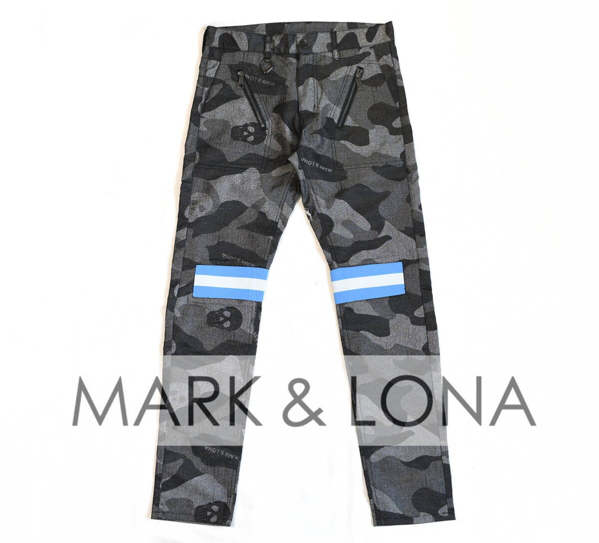 MARK & LONA（マークアンドロナ）スカルカモカモフラージュ柄ヒザリブ仕様パンツ sizeL 定価33.000円　　　ボトムス　スカル迷彩柄_画像1