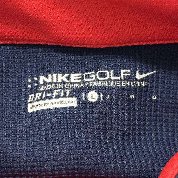 NIKE GOLF ナイキ ゴルフ ハーフ ジップ 半袖 ポロ シャツ メンズ ウェア DRI FIT 紺 ネイビー L ロゴ 刺繍 b19008_画像8