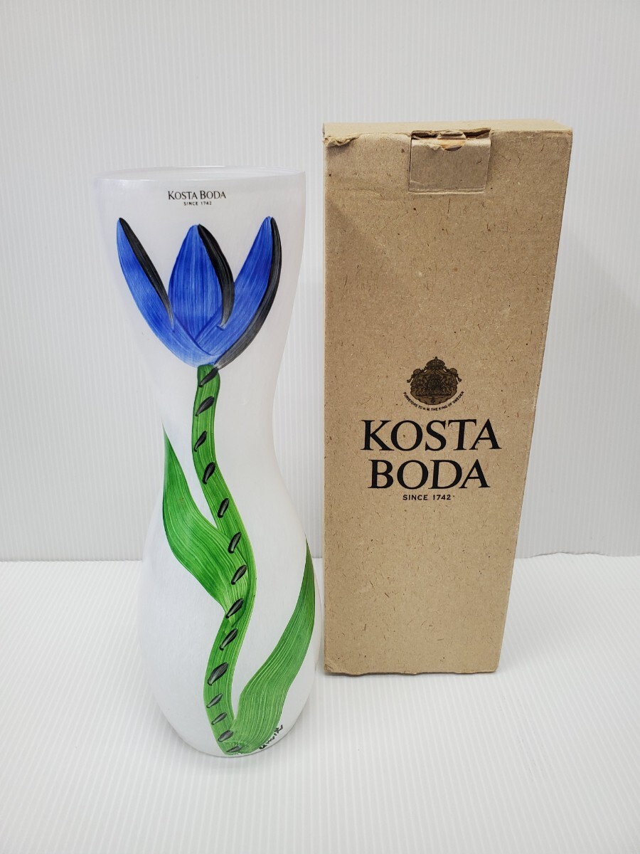 コスタ ボダ KOSTA BODA ウルリカ・ヒードマン・ヴァリーン 花瓶 フラワーベース ガラス TULIPA ハンドペイント 青 ブルー (ゆうパック80)_画像1