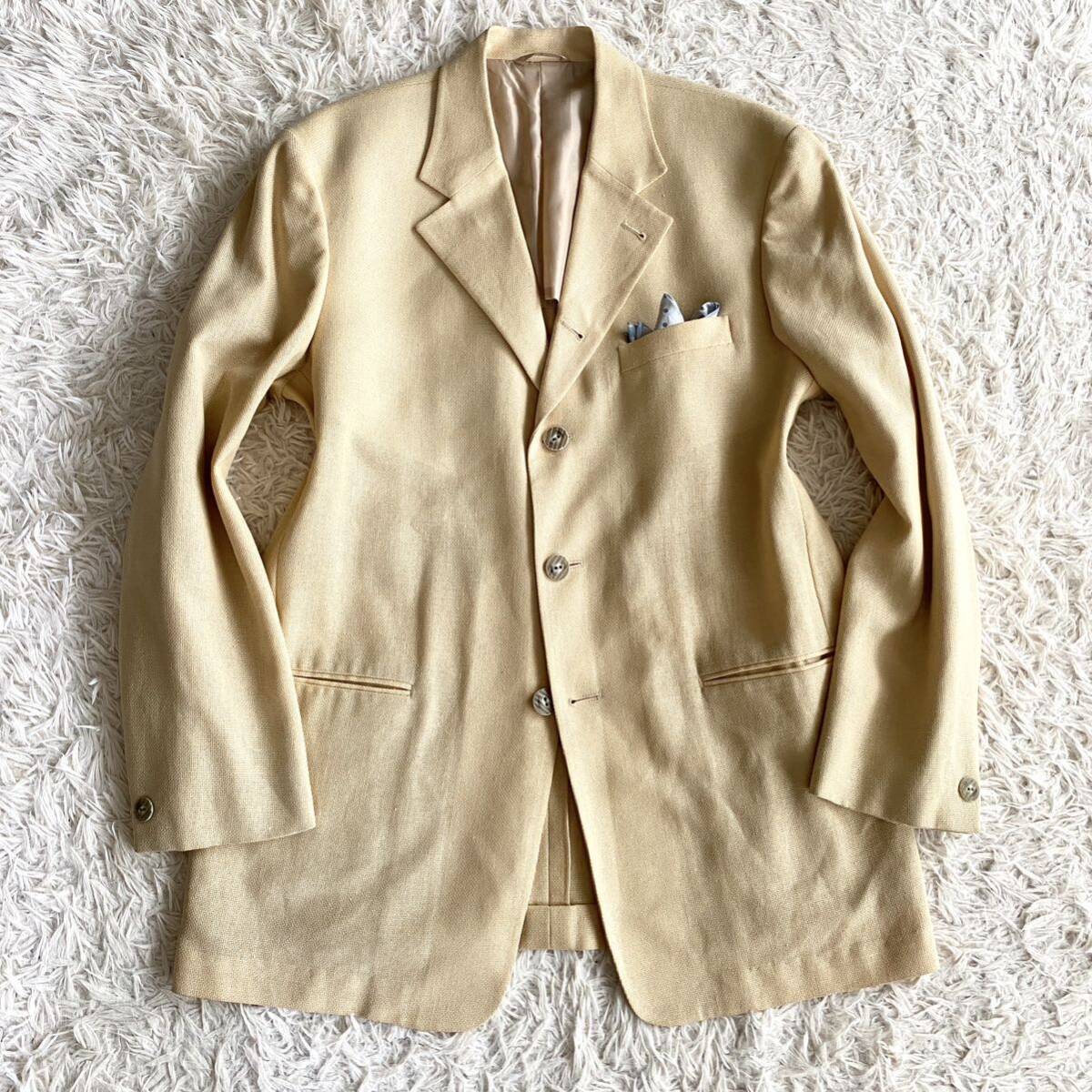 【希少サイズ】バラシ barassi ★麻混 ウール素材 テーラードジャケット メンズ 52 XL〜3L相当 キャメルベージュ_画像2