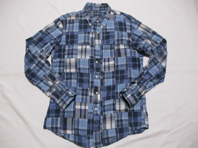 ラルフローレン CUSTOM FIT パッチワークシャツ 水×紺 M 175の画像1