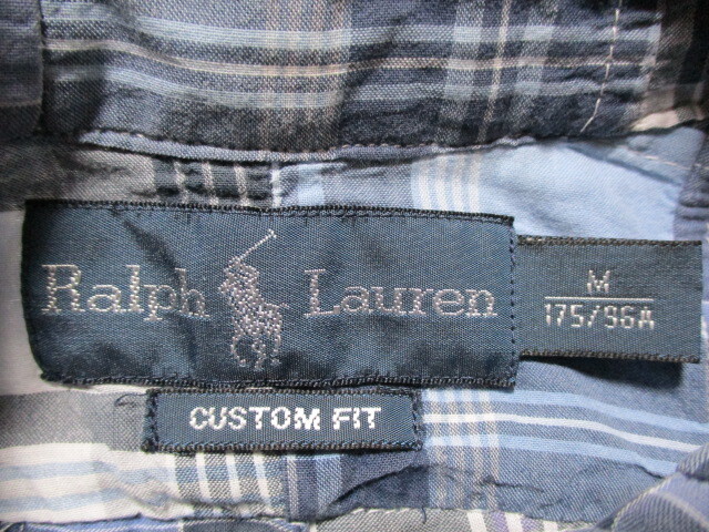 ラルフローレン CUSTOM FIT パッチワークシャツ 水×紺 M 175の画像6