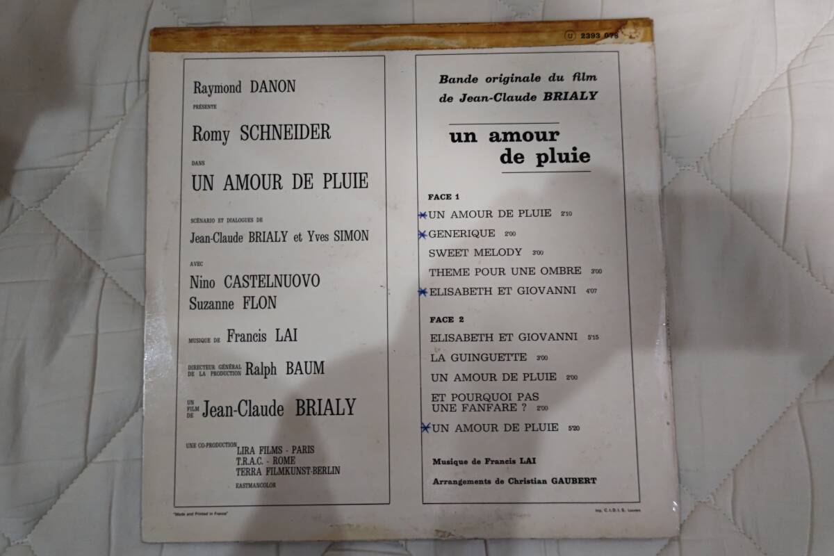 レコードLP　フランシス・レイ　「UN　AMOUR　DE　PLUIE」　フランス盤　POLYDOR　２３９３　０７８_画像2