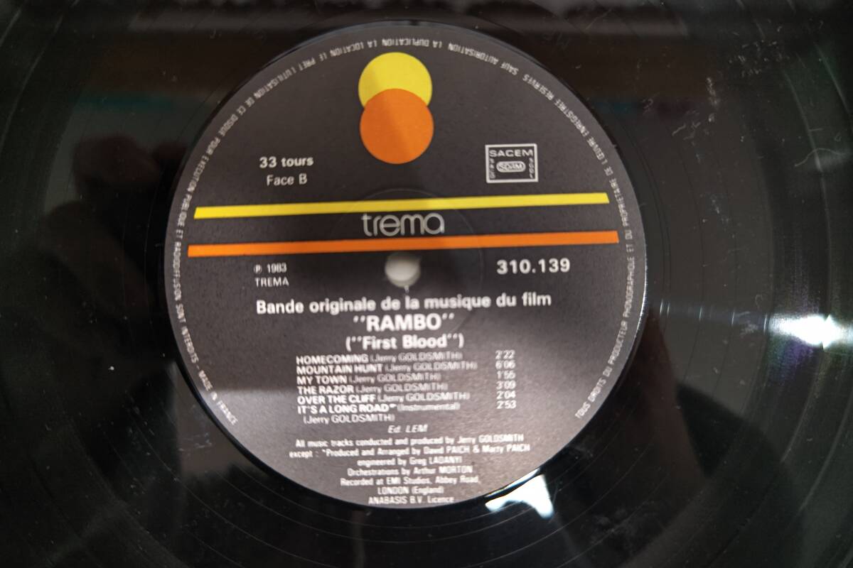 レコードLP　ジェリー・ゴールドスミス　「ランボー」　フランス盤　trema 310.139_画像3