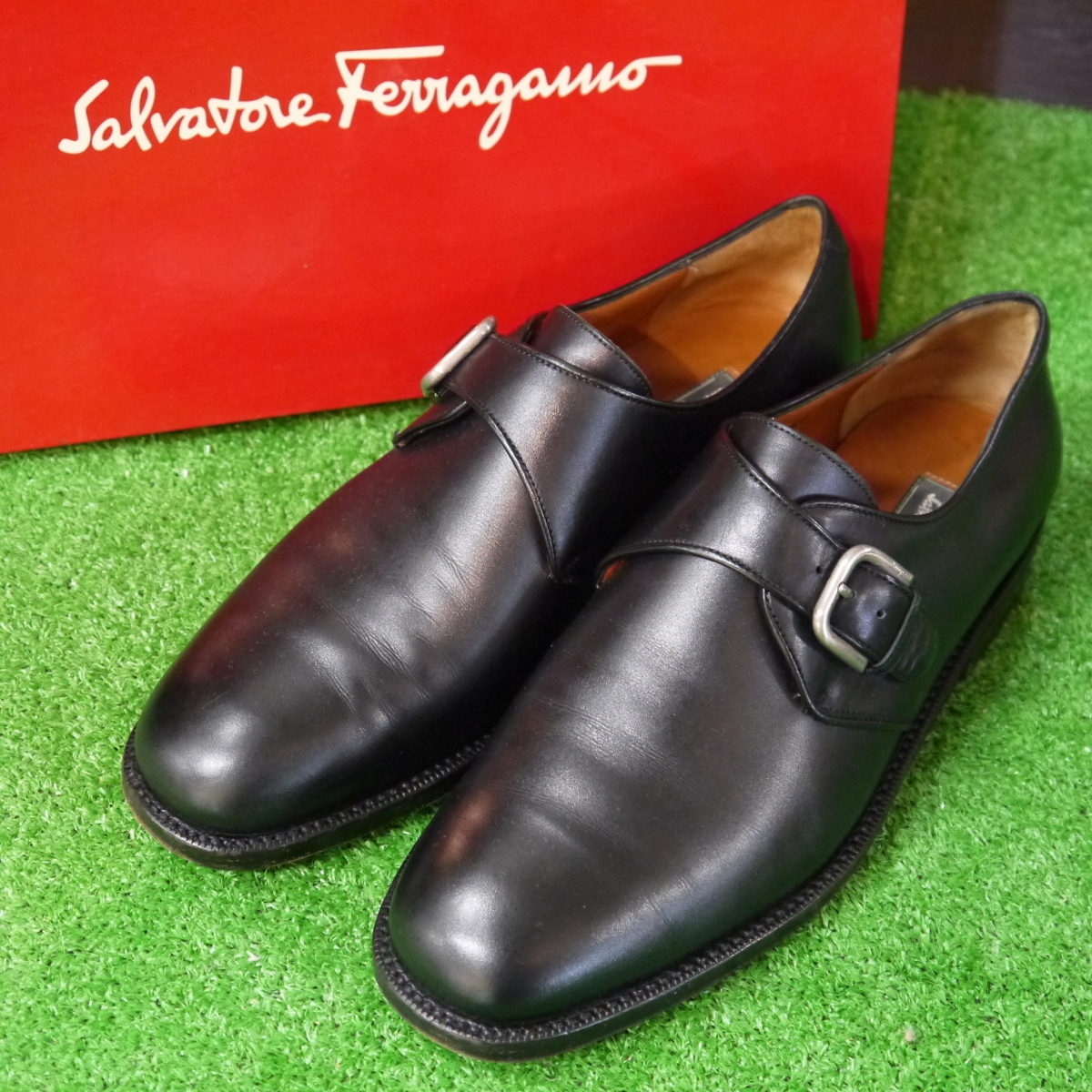 ★USED品 Salvatore Ferragamo TRAMEZZA【サルヴァトーレフェラガモ トラメッザ TD560 モンクストラップ シューズ サイズ:7 ブラック(黒)】_画像1