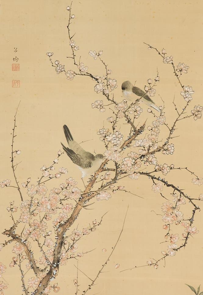 [ copy ]* Yoshida ..( Yoshida ..)* flowers and birds map * Japanese picture * Toyama * silk book@* hanging scroll *t570