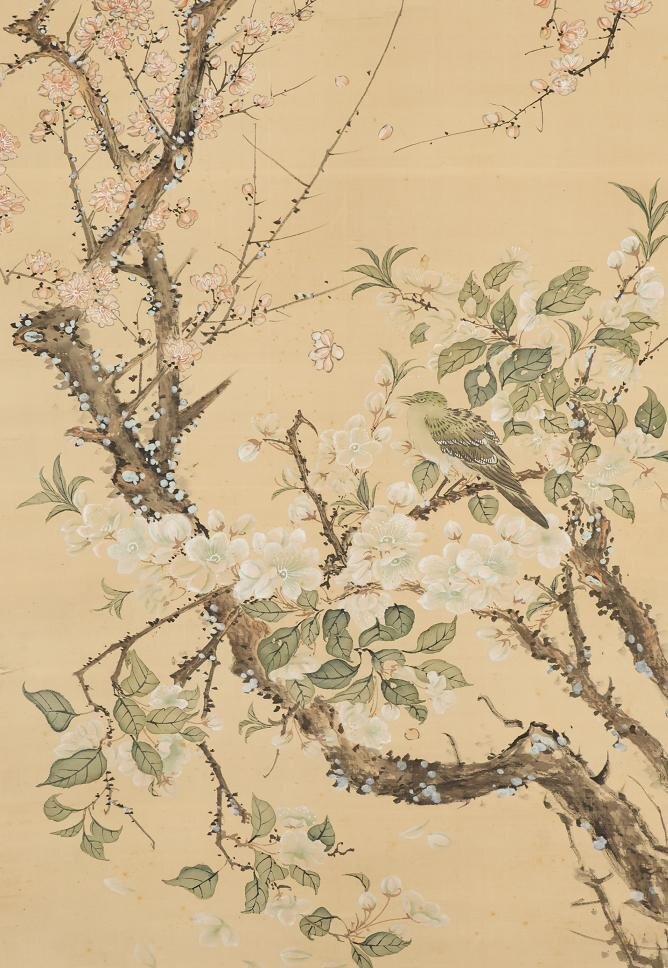 [ copy ]* Yoshida ..( Yoshida ..)* flowers and birds map * Japanese picture * Toyama * silk book@* hanging scroll *t570