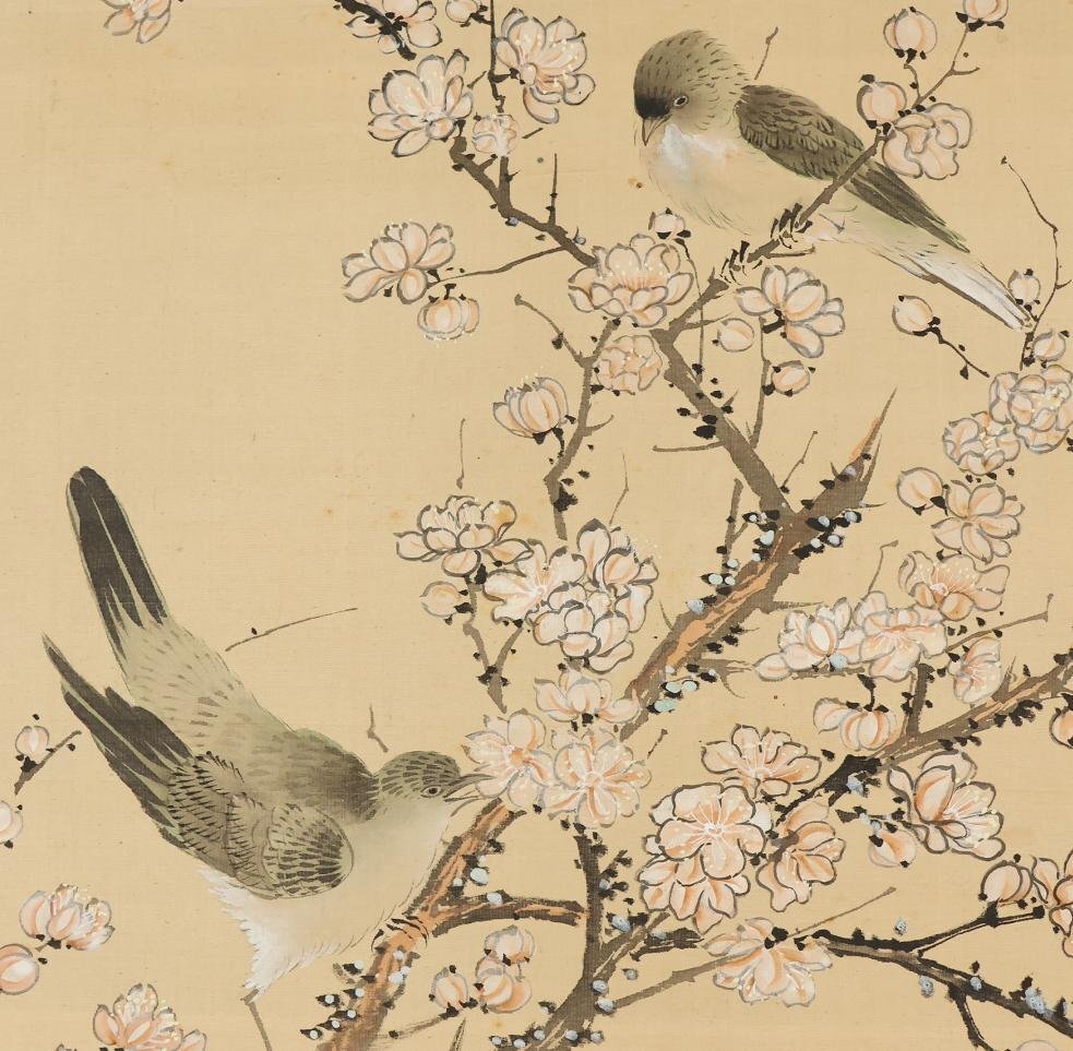 [ copy ]* Yoshida ..( Yoshida ..)* flowers and birds map * Japanese picture * Toyama * silk book@* hanging scroll *t570