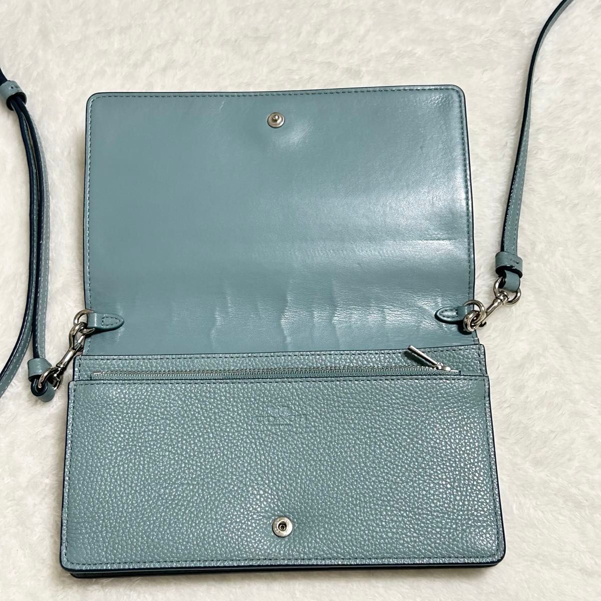 COACH コーチ お財布ポシェット ショルダーバッグ ショルダーウォレット 斜め掛け ロゴ刻印 レザー シボ革 87401