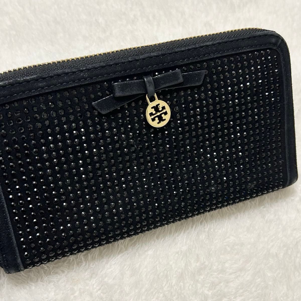 TORY BURCH トリーバーチ リボン スタッズ ラインストーン ゴールド ロゴ ラウンドファスナー 長財布 財布