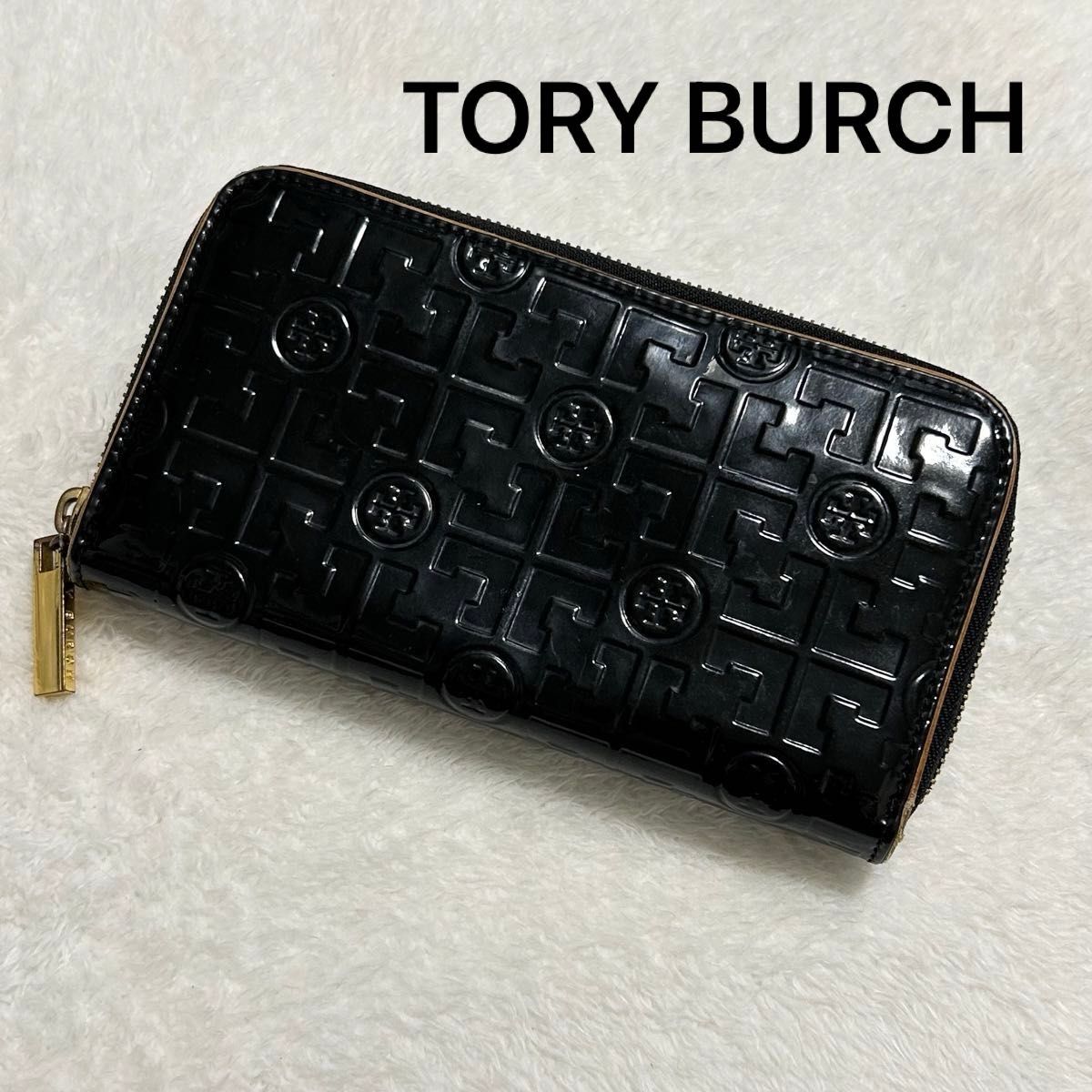 TORY BURCH トリーバーチ エナメル ロゴ 型押し モノグラム 総柄 長財布 ロングウォレット 財布 ユニセックス