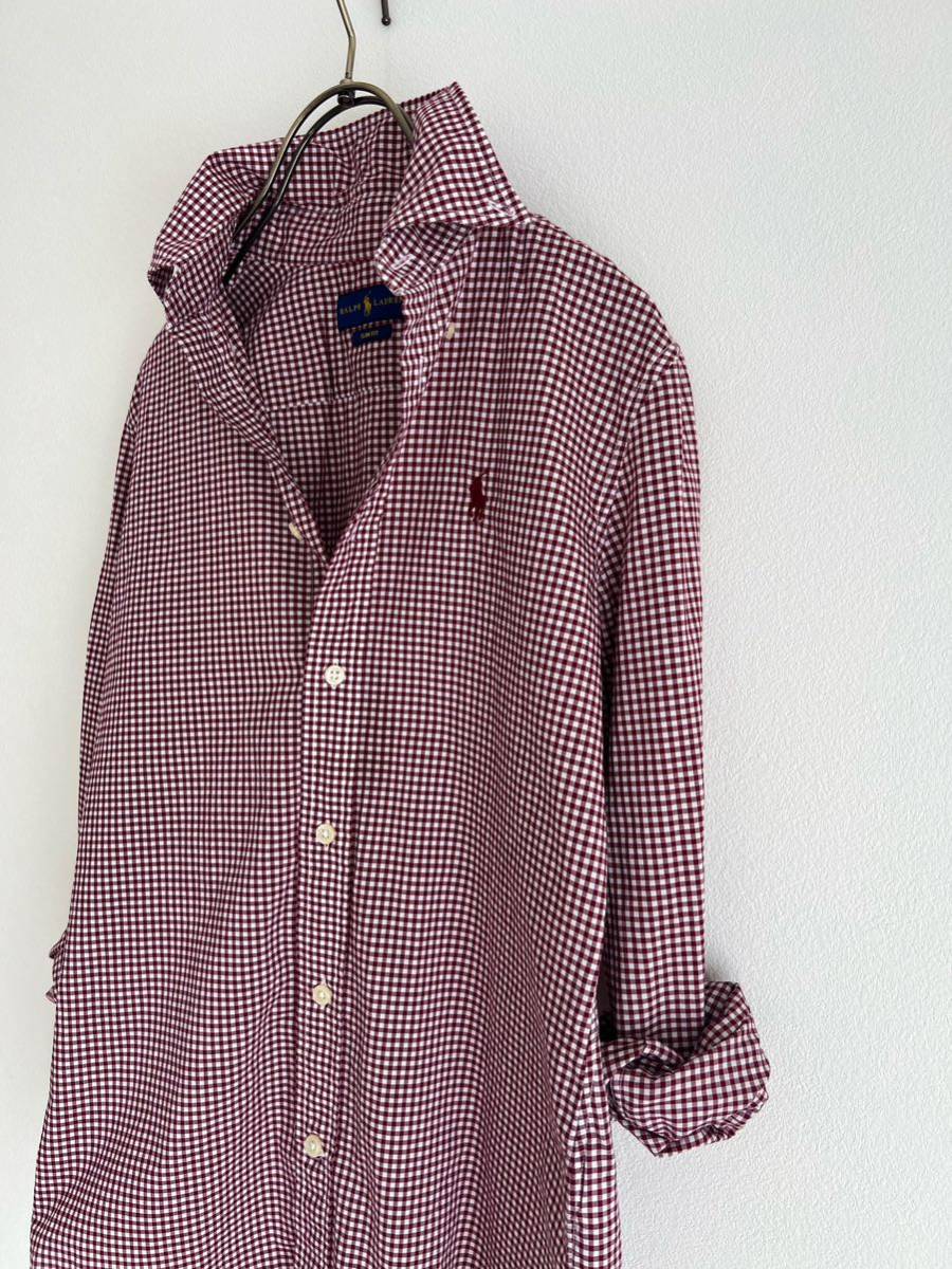 [2 point and more free shipping ]RALPH LAUREN Ralph Lauren silver chewing gum check shirt bordeaux lady's 