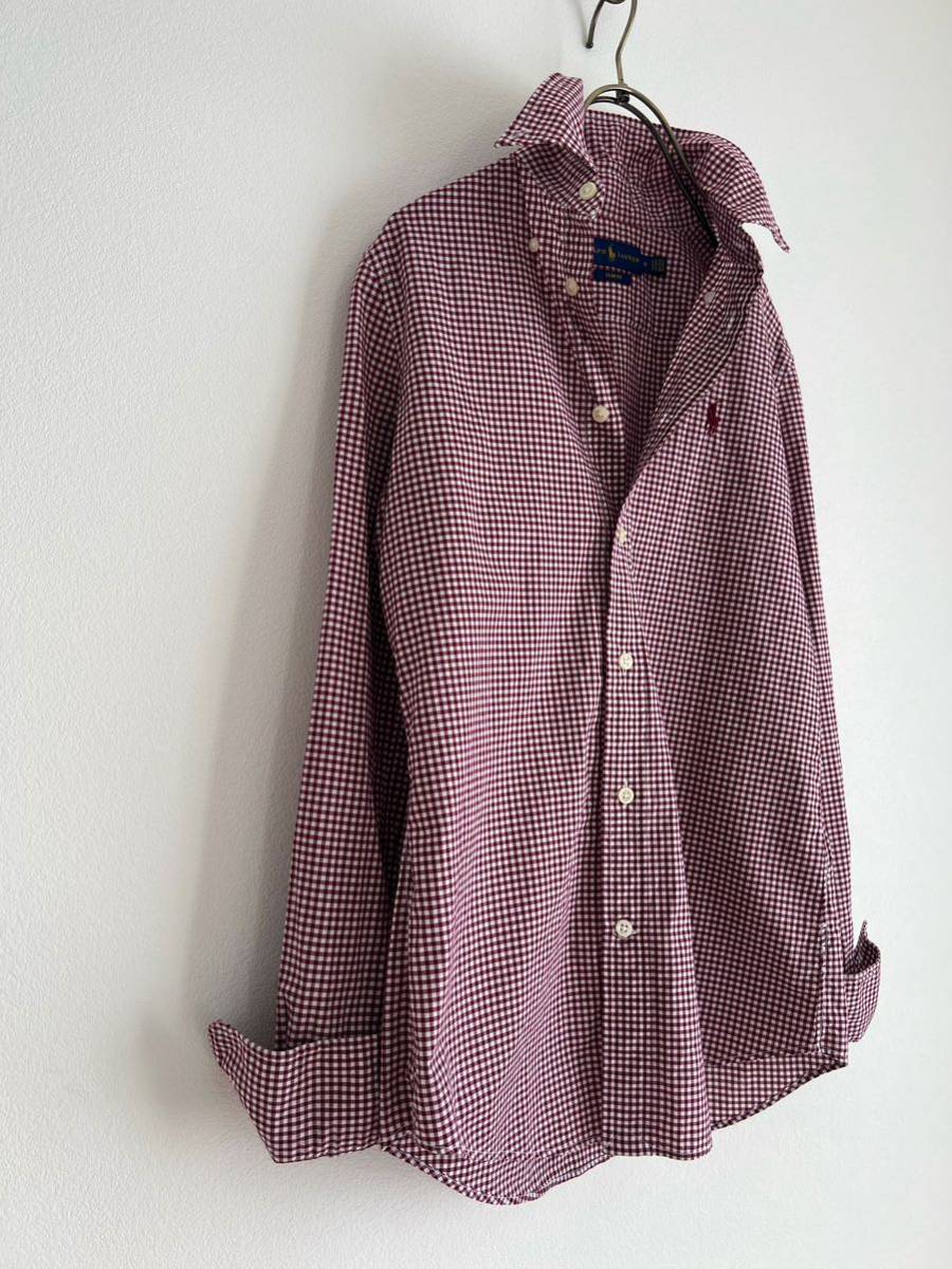 [2 point and more free shipping ]RALPH LAUREN Ralph Lauren silver chewing gum check shirt bordeaux lady's 