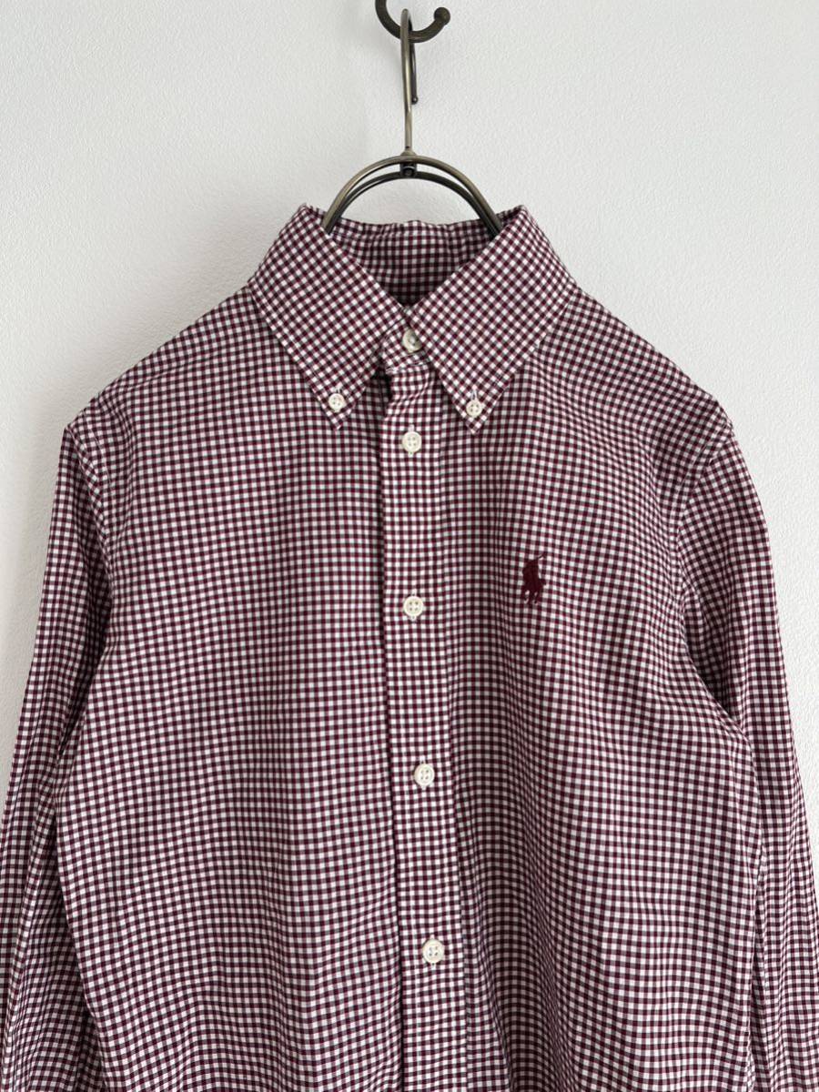 [2 point and more free shipping ]RALPH LAUREN Ralph Lauren silver chewing gum check shirt bordeaux lady's 