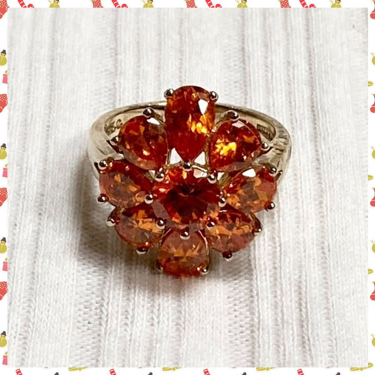 ☆★USED☆値下げ★お買い得！☆キュービックジルコニア☆ファイヤーオパールカラーのフラワーモチーフにリング★16号☆送料無料