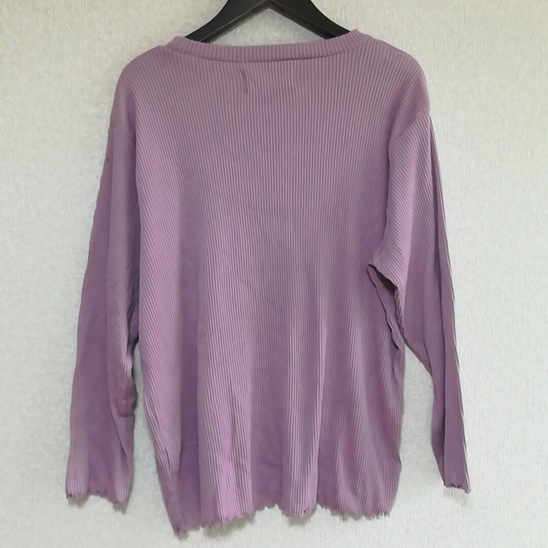 【美品】URBANITY　アーバニティー　3XL(4L)　リブカットソー　Tシャツ/カットソー(七分/長袖)　ピンク色　シンプル　無地　ラフ　952_画像6