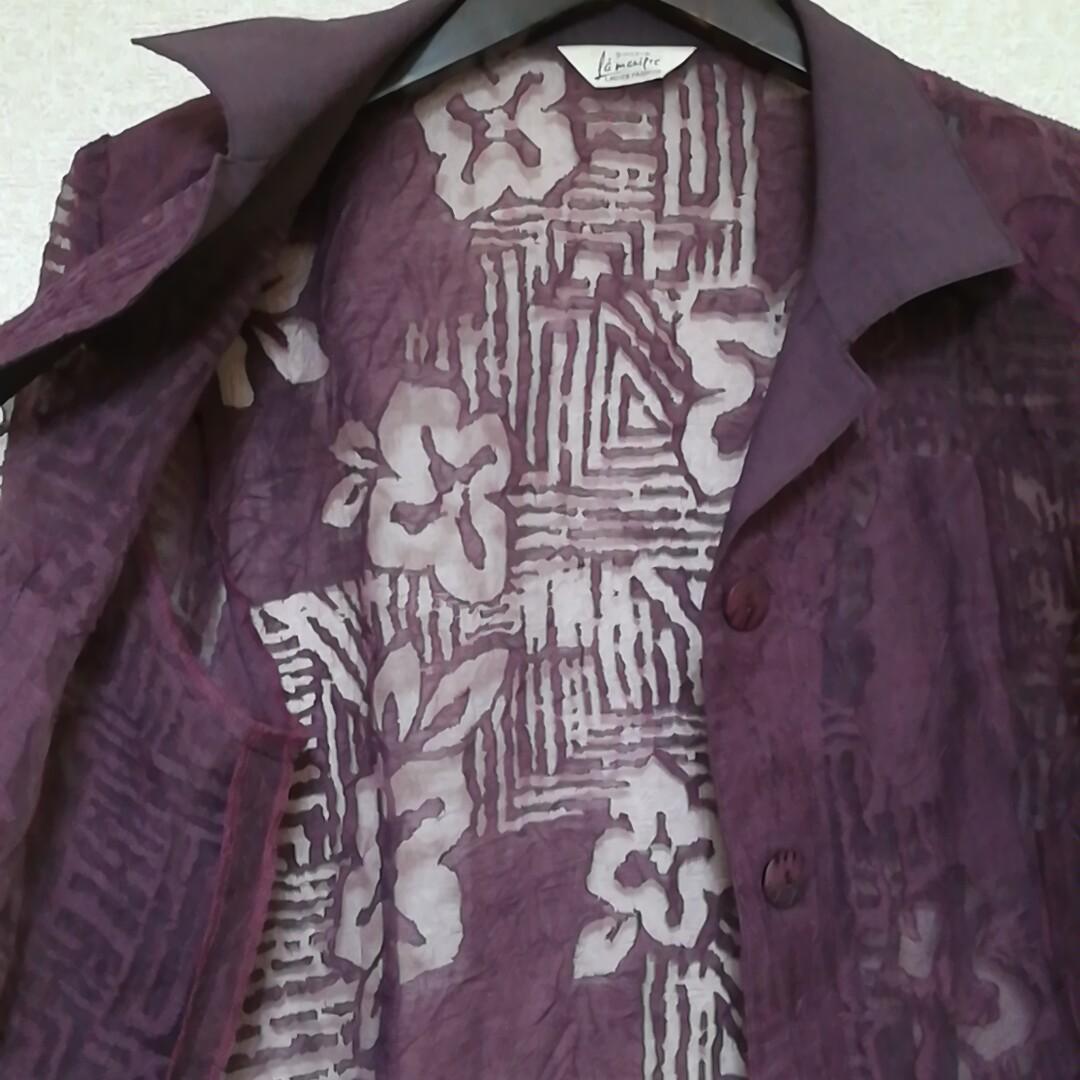 La maniere　ラールエラマニエール　M　シャツジャケット　紫色　パープル　日本製　ミセス　おしゃれ　クール　派手　かっこいい　1128_画像6
