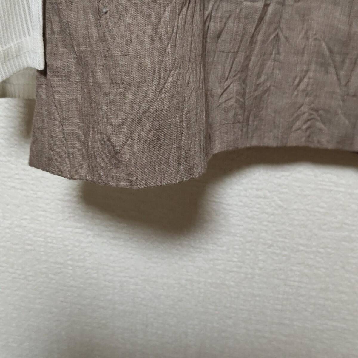 FASHION MESSAGE 半袖カットソー 白 ブラウン 袖口 美品 リメイク 縫い目 汚れ裾 サイズ フリーサイズ ×1509_画像8