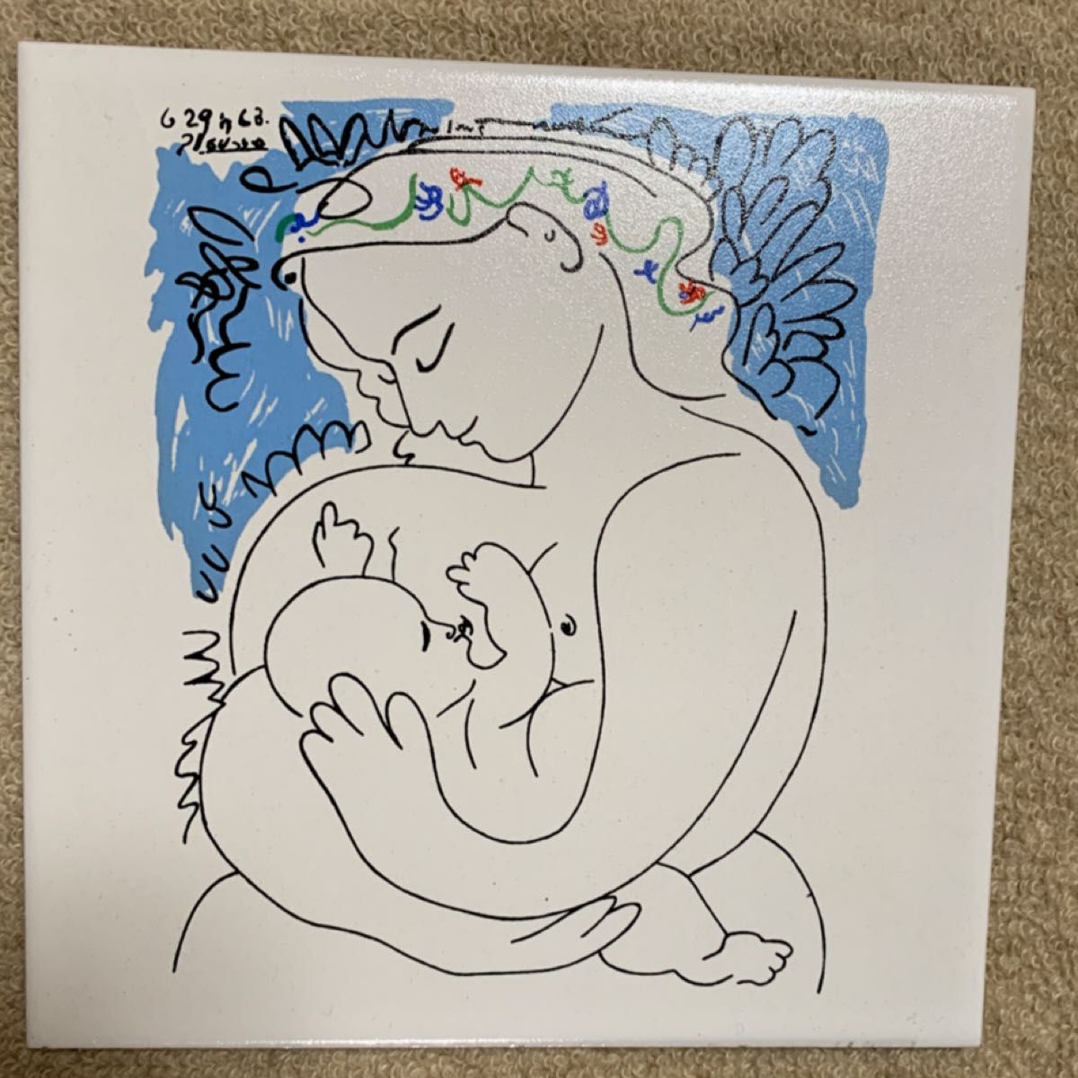 ピカソ　Picasso  飾りタイル 絵画 絵皿 皿 おしゃれ　スペイン baby  聖母　ブルー